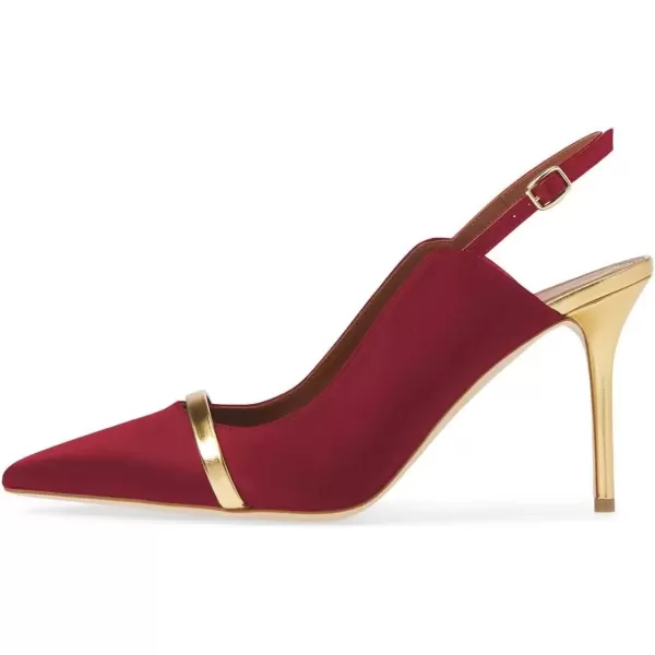 imageFSJ Women Classy Pointed Toe Thin High Heel Slingback Pump Office Prom Dress Shoes Size 415 USWine Red