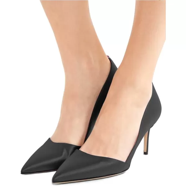 imageFSJ Women Elegant Pointed Toe Mid Heels Satin Dress Pumps Slip On Evening Party Shoes Size 415 USBlack