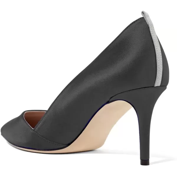 imageFSJ Women Elegant Pointed Toe Mid Heels Satin Dress Pumps Slip On Evening Party Shoes Size 415 USBlack