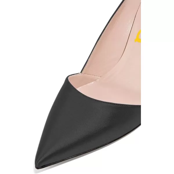 imageFSJ Women Elegant Pointed Toe Mid Heels Satin Dress Pumps Slip On Evening Party Shoes Size 415 USBlack