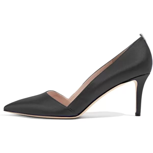imageFSJ Women Elegant Pointed Toe Mid Heels Satin Dress Pumps Slip On Evening Party Shoes Size 415 USBlack