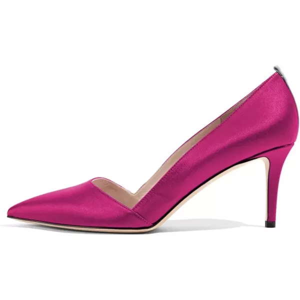 imageFSJ Women Elegant Pointed Toe Mid Heels Satin Dress Pumps Slip On Evening Party Shoes Size 415 USFuchsia