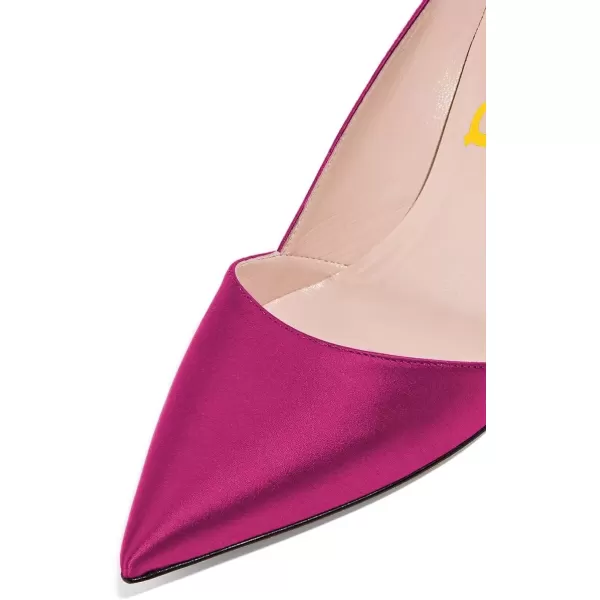 imageFSJ Women Elegant Pointed Toe Mid Heels Satin Dress Pumps Slip On Evening Party Shoes Size 415 USFuchsia