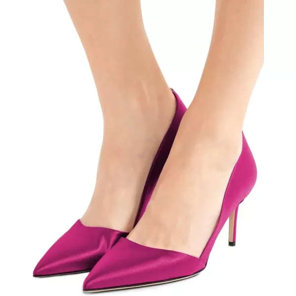 imageFSJ Women Elegant Pointed Toe Mid Heels Satin Dress Pumps Slip On Evening Party Shoes Size 415 USFuchsia