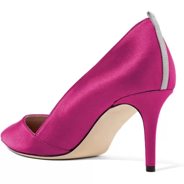 imageFSJ Women Elegant Pointed Toe Mid Heels Satin Dress Pumps Slip On Evening Party Shoes Size 415 USFuchsia