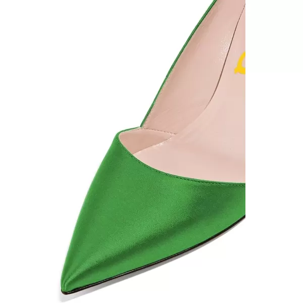 imageFSJ Women Elegant Pointed Toe Mid Heels Satin Dress Pumps Slip On Evening Party Shoes Size 415 USGreen