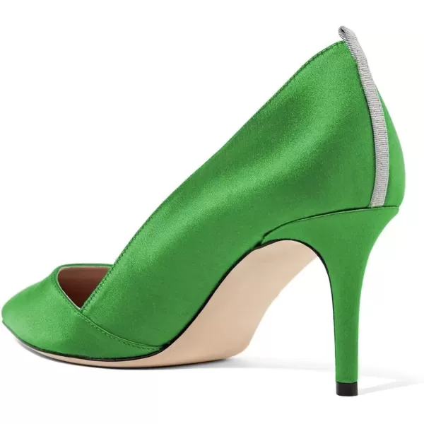 imageFSJ Women Elegant Pointed Toe Mid Heels Satin Dress Pumps Slip On Evening Party Shoes Size 415 USGreen