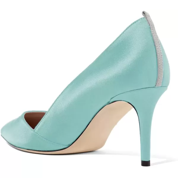 imageFSJ Women Elegant Pointed Toe Mid Heels Satin Dress Pumps Slip On Evening Party Shoes Size 415 USLight Blue
