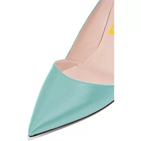 imageFSJ Women Elegant Pointed Toe Mid Heels Satin Dress Pumps Slip On Evening Party Shoes Size 415 USLight Blue