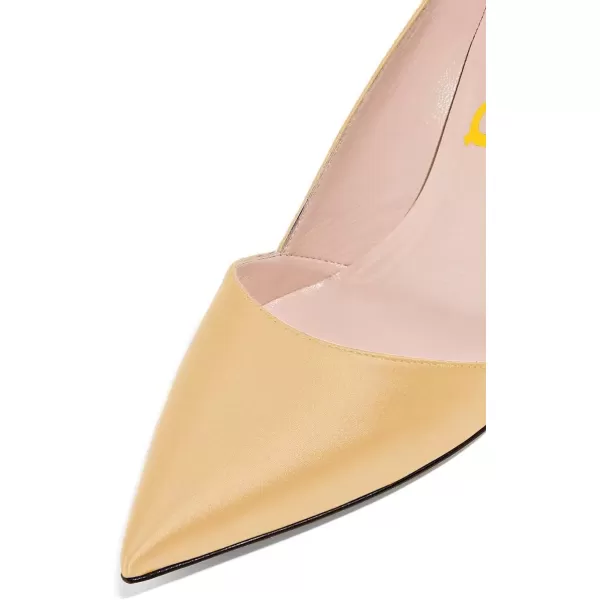 imageFSJ Women Elegant Pointed Toe Mid Heels Satin Dress Pumps Slip On Evening Party Shoes Size 415 USLight Yellow