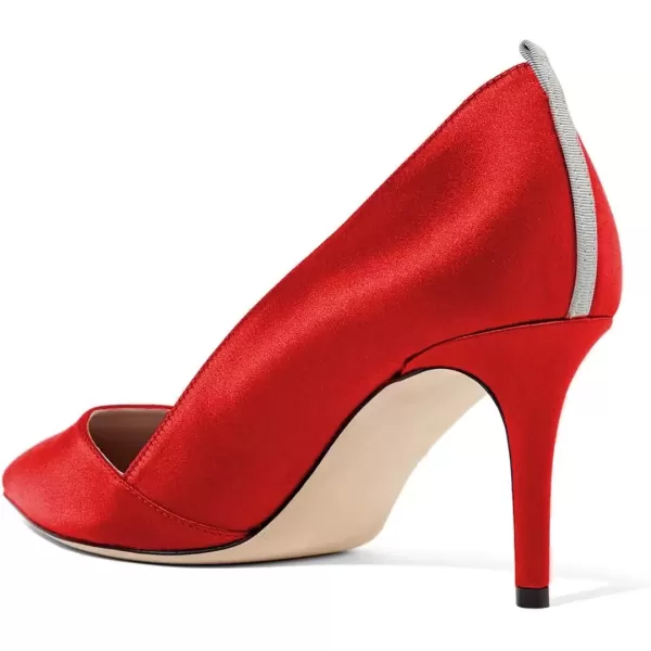 imageFSJ Women Elegant Pointed Toe Mid Heels Satin Dress Pumps Slip On Evening Party Shoes Size 415 USRed