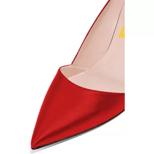 imageFSJ Women Elegant Pointed Toe Mid Heels Satin Dress Pumps Slip On Evening Party Shoes Size 415 USRed