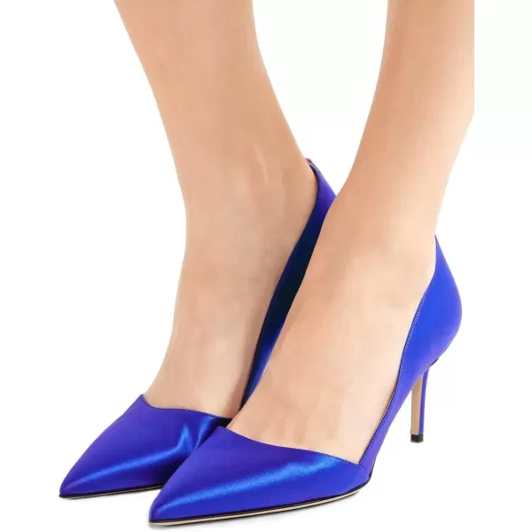 imageFSJ Women Elegant Pointed Toe Mid Heels Satin Dress Pumps Slip On Evening Party Shoes Size 415 USRoyal Blue