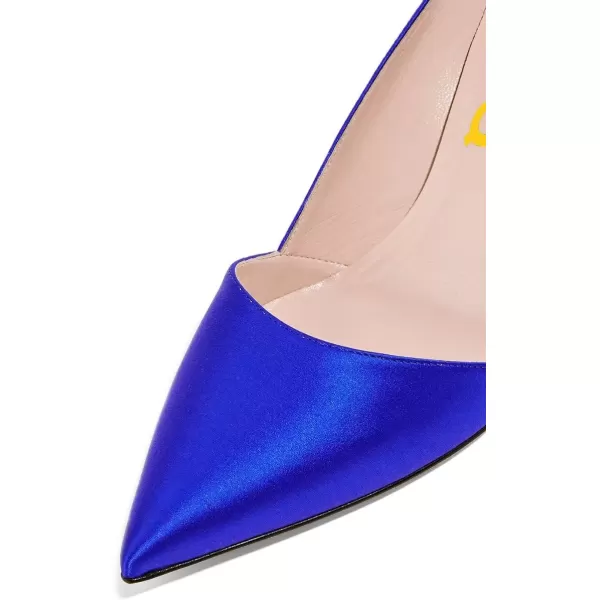 imageFSJ Women Elegant Pointed Toe Mid Heels Satin Dress Pumps Slip On Evening Party Shoes Size 415 USRoyal Blue