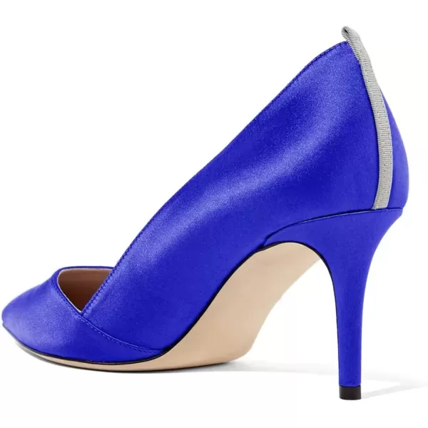 imageFSJ Women Elegant Pointed Toe Mid Heels Satin Dress Pumps Slip On Evening Party Shoes Size 415 USRoyal Blue