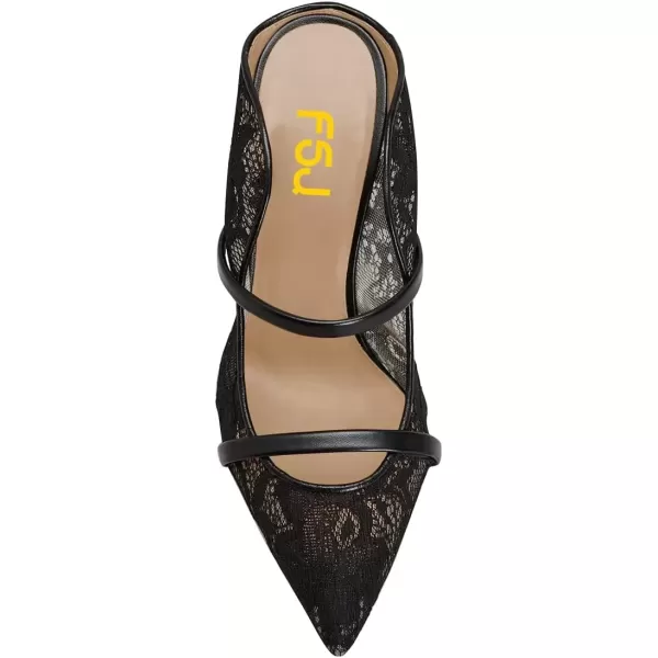 imageFSJ Women Fashion Pointy Toe Mules Sandals High Heels Pumps Double Straps Slide Sandals Casual Summer Party Shoes Size 415 M USBlack Mesh