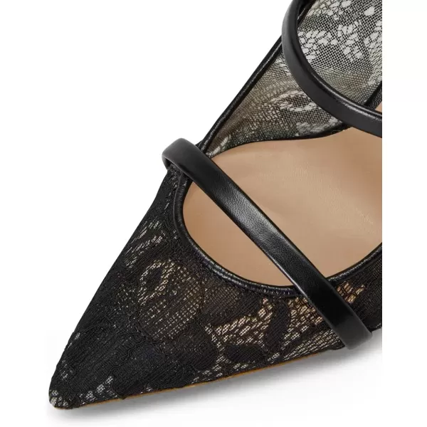 imageFSJ Women Fashion Pointy Toe Mules Sandals High Heels Pumps Double Straps Slide Sandals Casual Summer Party Shoes Size 415 M USBlack Mesh