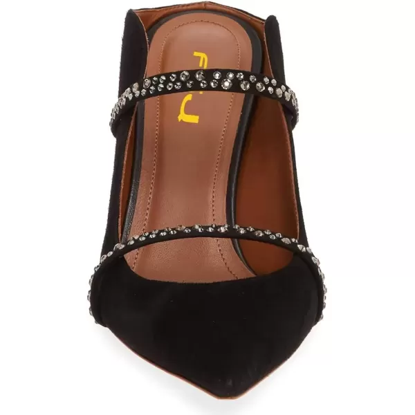 imageFSJ Women Fashion Pointy Toe Mules Sandals High Heels Pumps Double Straps Slide Sandals Casual Summer Party Shoes Size 415 M USBlack Rhinestone10 Cm