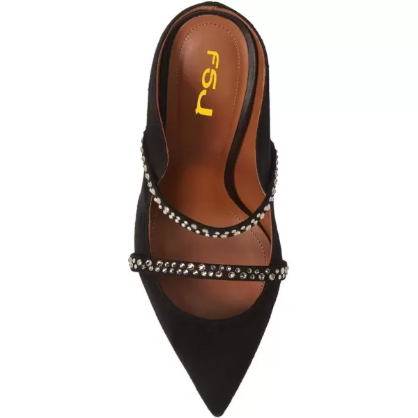 imageFSJ Women Fashion Pointy Toe Mules Sandals High Heels Pumps Double Straps Slide Sandals Casual Summer Party Shoes Size 415 M USBlack Rhinestone10 Cm