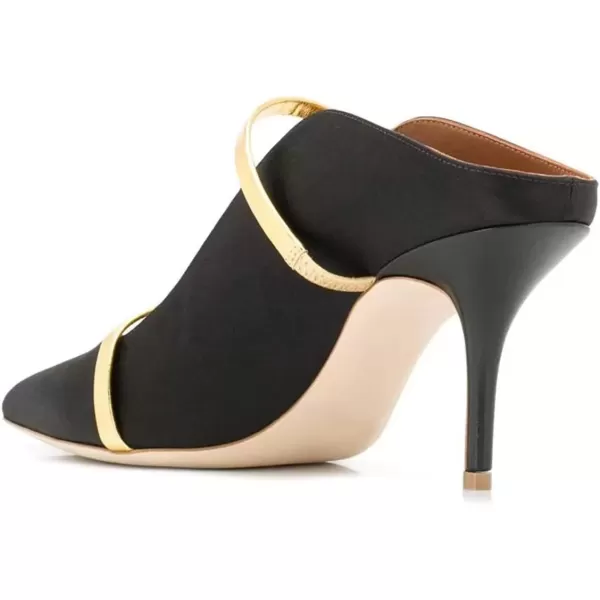 imageFSJ Women Fashion Pointy Toe Mules Sandals High Heels Pumps Double Straps Slide Sandals Casual Summer Party Shoes Size 415 M USBlack Satin 8 Cm