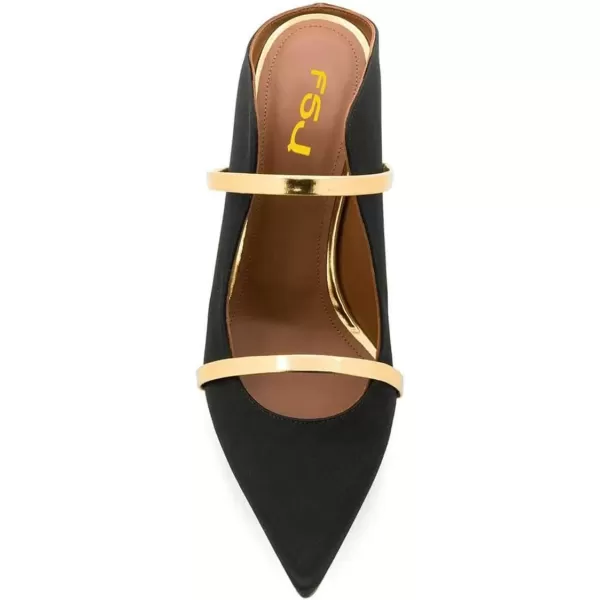 imageFSJ Women Fashion Pointy Toe Mules Sandals High Heels Pumps Double Straps Slide Sandals Casual Summer Party Shoes Size 415 M USBlack Satin 8 Cm