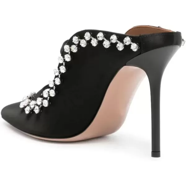 imageFSJ Women Fashion Pointy Toe Mules Sandals High Heels Pumps Double Straps Slide Sandals Casual Summer Party Shoes Size 415 M USBlack Satin Studs