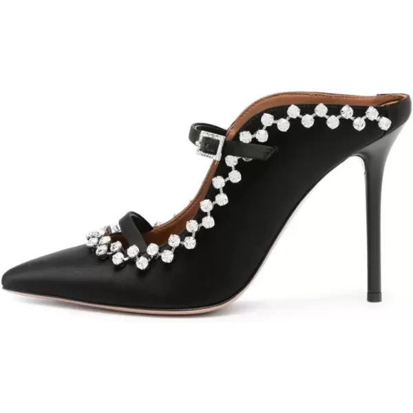 imageFSJ Women Fashion Pointy Toe Mules Sandals High Heels Pumps Double Straps Slide Sandals Casual Summer Party Shoes Size 415 M USBlack Satin Studs