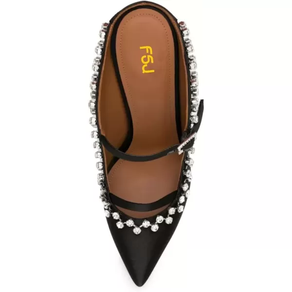 imageFSJ Women Fashion Pointy Toe Mules Sandals High Heels Pumps Double Straps Slide Sandals Casual Summer Party Shoes Size 415 M USBlack Satin Studs