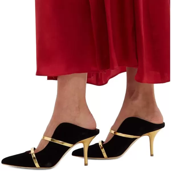 imageFSJ Women Fashion Pointy Toe Mules Sandals High Heels Pumps Double Straps Slide Sandals Casual Summer Party Shoes Size 415 M USBlack Velvet8 Cm