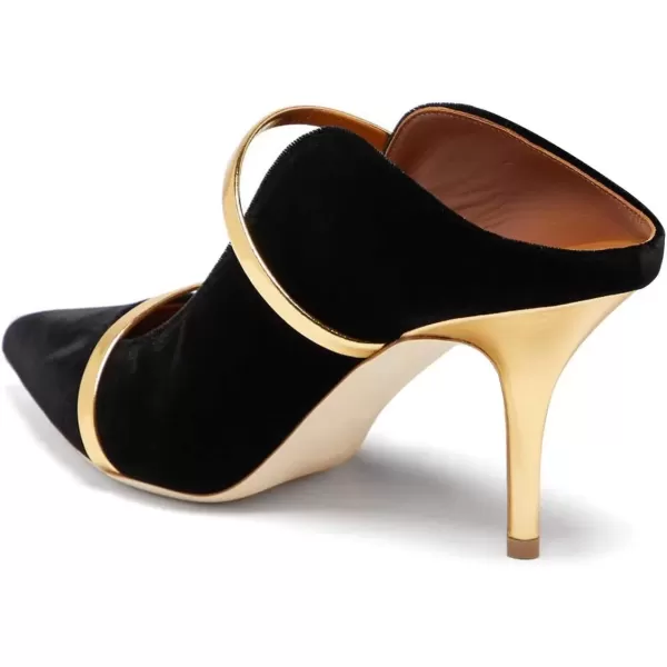 imageFSJ Women Fashion Pointy Toe Mules Sandals High Heels Pumps Double Straps Slide Sandals Casual Summer Party Shoes Size 415 M USBlack Velvet8 Cm