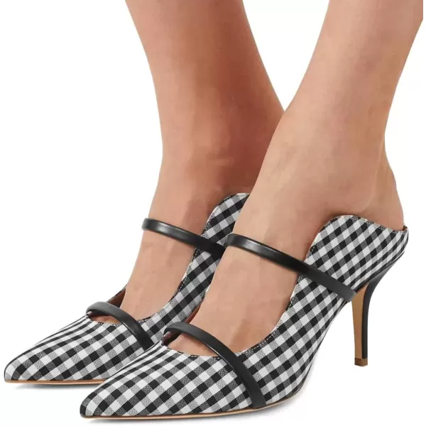 imageFSJ Women Fashion Pointy Toe Mules Sandals High Heels Pumps Double Straps Slide Sandals Casual Summer Party Shoes Size 415 M USBlack White8cm