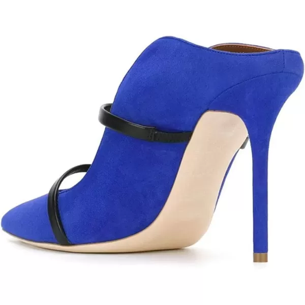 imageFSJ Women Fashion Pointy Toe Mules Sandals High Heels Pumps Double Straps Slide Sandals Casual Summer Party Shoes Size 415 M USBlue Suede12 Cm