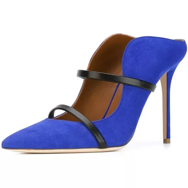 imageFSJ Women Fashion Pointy Toe Mules Sandals High Heels Pumps Double Straps Slide Sandals Casual Summer Party Shoes Size 415 M USBlue Suede12 Cm