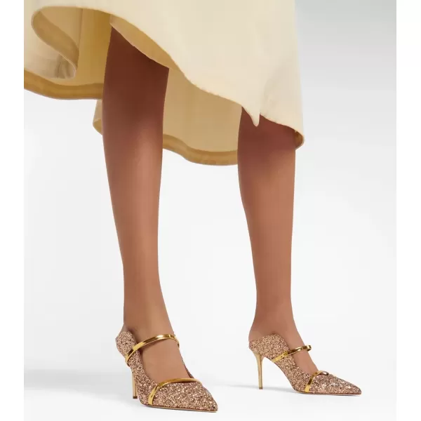 imageFSJ Women Fashion Pointy Toe Mules Sandals High Heels Pumps Double Straps Slide Sandals Casual Summer Party Shoes Size 415 M USChampagne Glitter