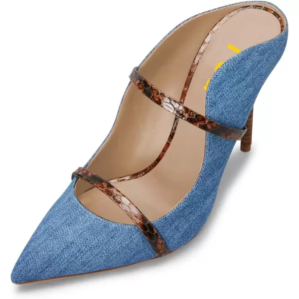 imageFSJ Women Fashion Pointy Toe Mules Sandals High Heels Pumps Double Straps Slide Sandals Casual Summer Party Shoes Size 415 M USDenim