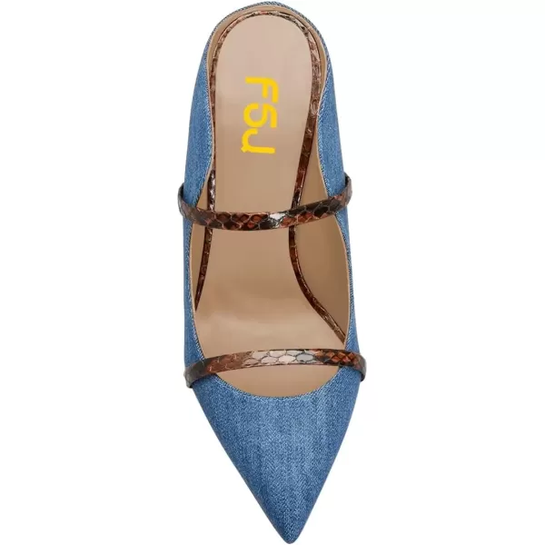 imageFSJ Women Fashion Pointy Toe Mules Sandals High Heels Pumps Double Straps Slide Sandals Casual Summer Party Shoes Size 415 M USDenim
