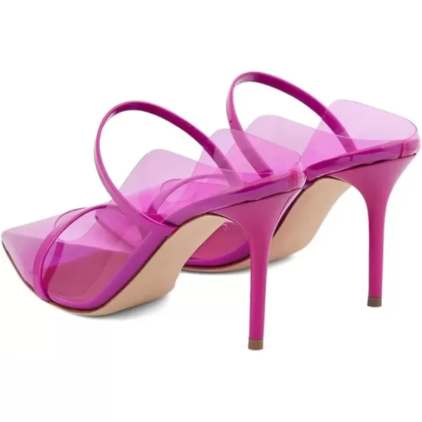 imageFSJ Women Fashion Pointy Toe Mules Sandals High Heels Pumps Double Straps Slide Sandals Casual Summer Party Shoes Size 415 M USFuchsia Clear