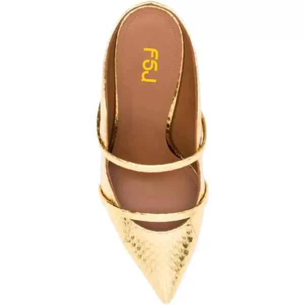 imageFSJ Women Fashion Pointy Toe Mules Sandals High Heels Pumps Double Straps Slide Sandals Casual Summer Party Shoes Size 415 M USGold