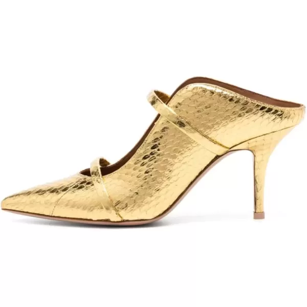 imageFSJ Women Fashion Pointy Toe Mules Sandals High Heels Pumps Double Straps Slide Sandals Casual Summer Party Shoes Size 415 M USGold