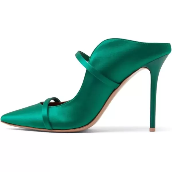 imageFSJ Women Fashion Pointy Toe Mules Sandals High Heels Pumps Double Straps Slide Sandals Casual Summer Party Shoes Size 415 M USGreen Satin