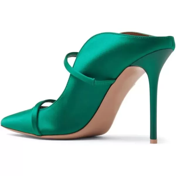 imageFSJ Women Fashion Pointy Toe Mules Sandals High Heels Pumps Double Straps Slide Sandals Casual Summer Party Shoes Size 415 M USGreen Satin