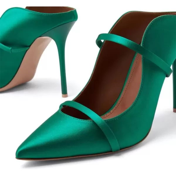 imageFSJ Women Fashion Pointy Toe Mules Sandals High Heels Pumps Double Straps Slide Sandals Casual Summer Party Shoes Size 415 M USGreen Satin