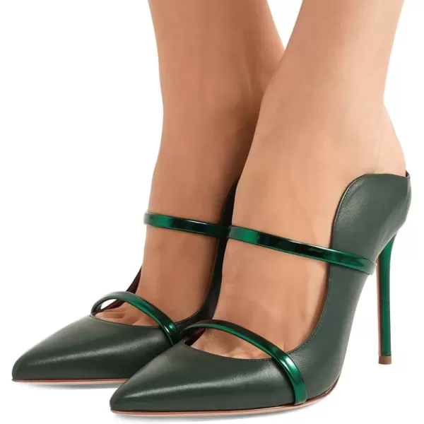 imageFSJ Women Fashion Pointy Toe Mules Sandals High Heels Pumps Double Straps Slide Sandals Casual Summer Party Shoes Size 415 M USGreen12 Cm