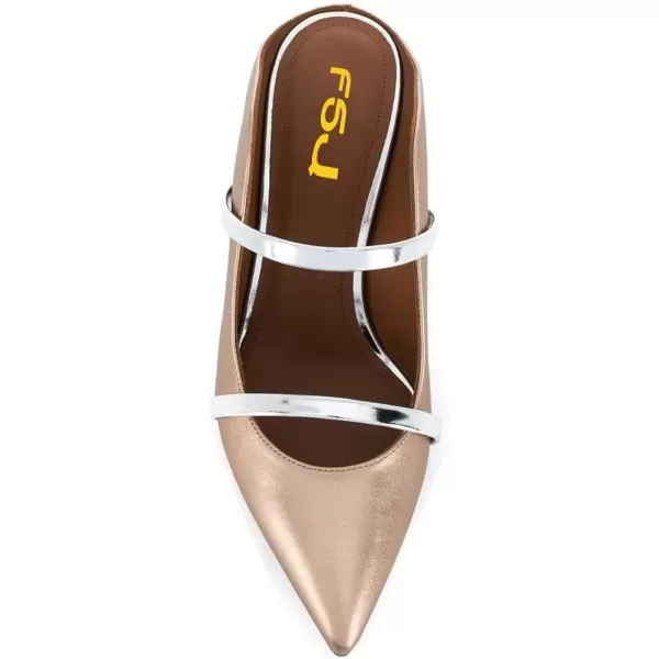 imageFSJ Women Fashion Pointy Toe Mules Sandals High Heels Pumps Double Straps Slide Sandals Casual Summer Party Shoes Size 415 M USLight Champagne 8 Cm