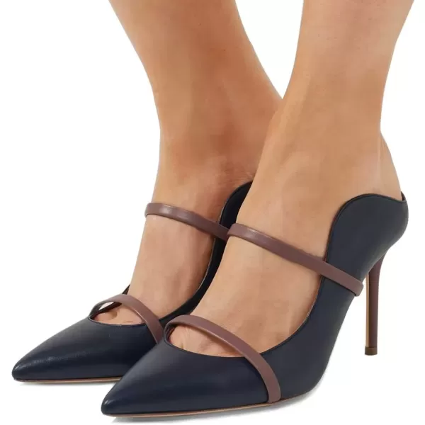 imageFSJ Women Fashion Pointy Toe Mules Sandals High Heels Pumps Double Straps Slide Sandals Casual Summer Party Shoes Size 415 M USNavy 10 Cm