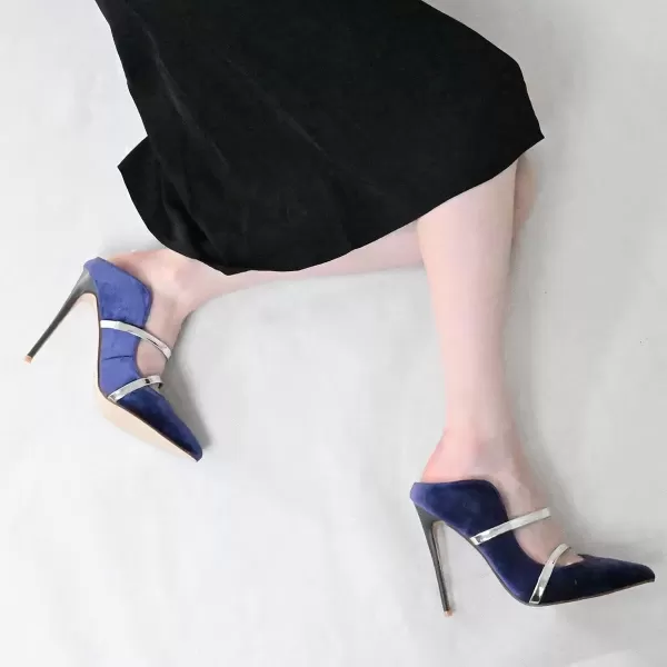 imageFSJ Women Fashion Pointy Toe Mules Sandals High Heels Pumps Double Straps Slide Sandals Casual Summer Party Shoes Size 415 M USNavy12 Cm