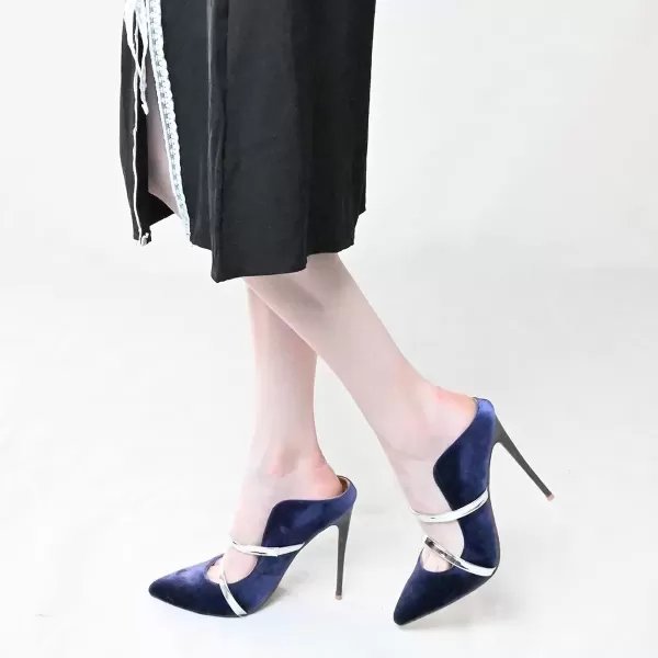 imageFSJ Women Fashion Pointy Toe Mules Sandals High Heels Pumps Double Straps Slide Sandals Casual Summer Party Shoes Size 415 M USNavy12 Cm