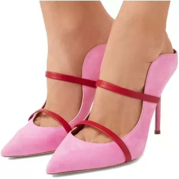 imageFSJ Women Fashion Pointy Toe Mules Sandals High Heels Pumps Double Straps Slide Sandals Casual Summer Party Shoes Size 415 M USPink