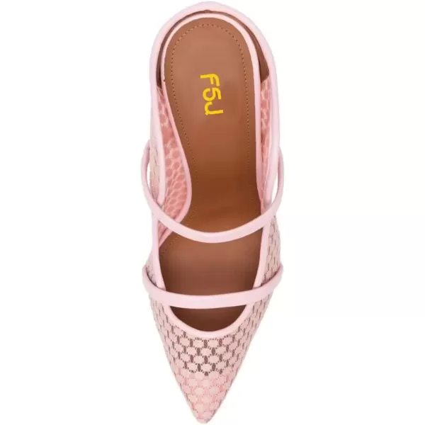 imageFSJ Women Fashion Pointy Toe Mules Sandals High Heels Pumps Double Straps Slide Sandals Casual Summer Party Shoes Size 415 M USPink Mesh