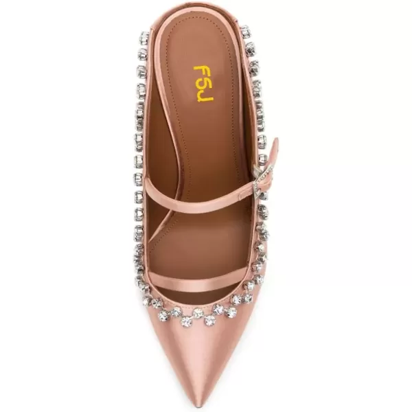 imageFSJ Women Fashion Pointy Toe Mules Sandals High Heels Pumps Double Straps Slide Sandals Casual Summer Party Shoes Size 415 M USPink Satin Studs